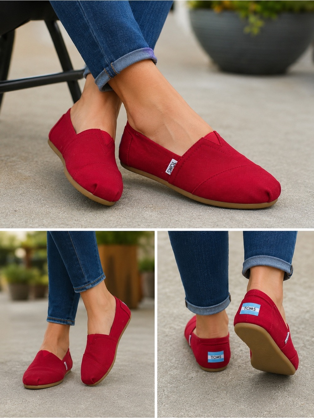 TOMS Classic Red Canvas Slip On Flats Women’s US 6.5 Sample Floor Display